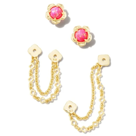 NWT Gold and Pink Chain Drop Earrings - Picture 3 of 4